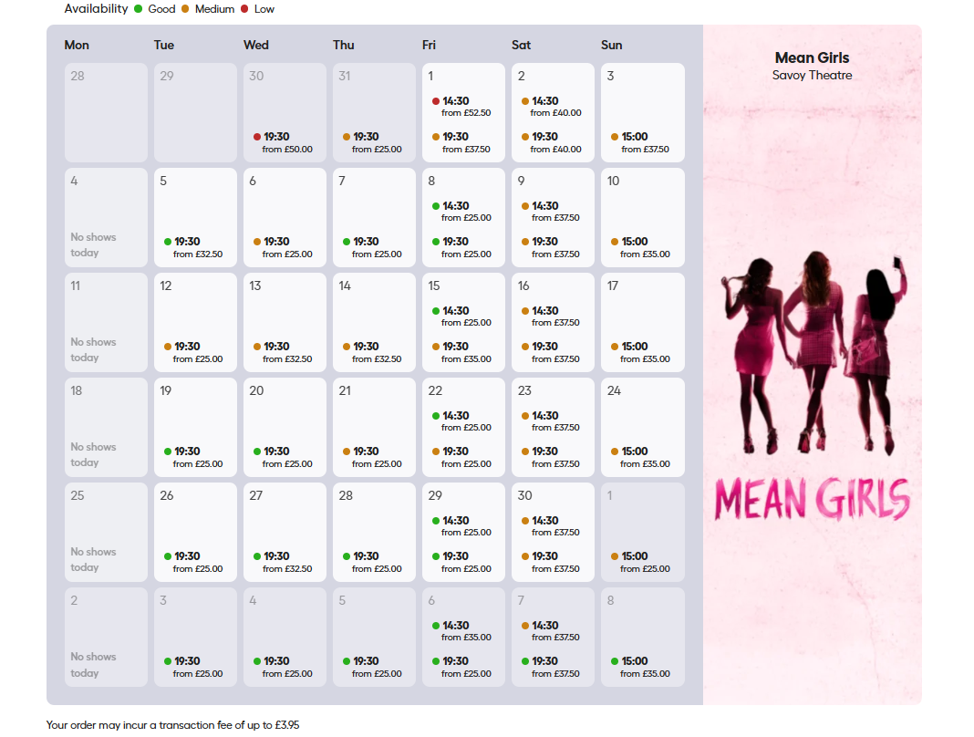 Mean Girls show times West End