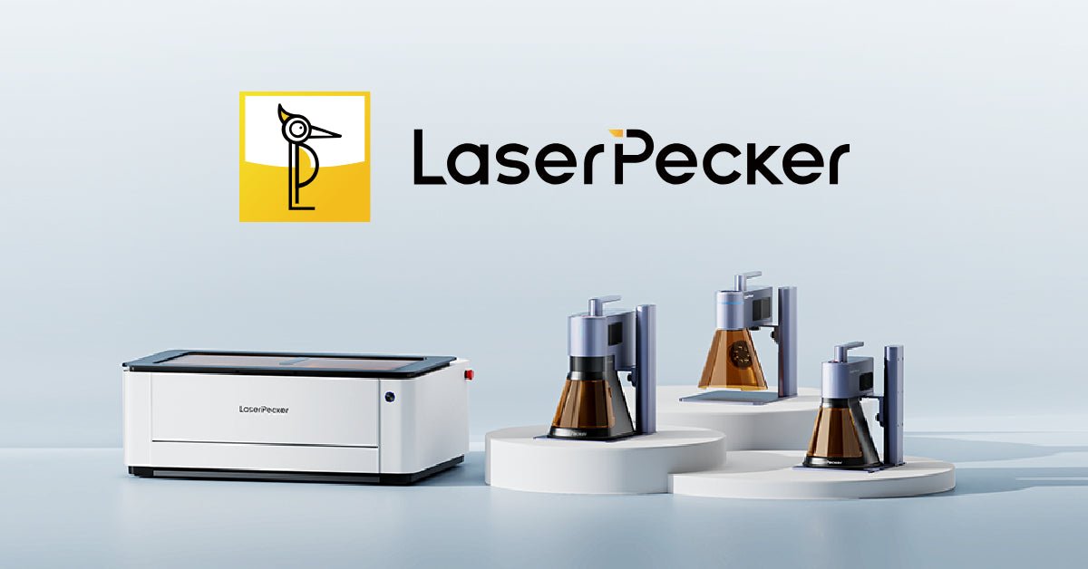 Compact LASERPECKER laser engraver displayed with its engraving platform