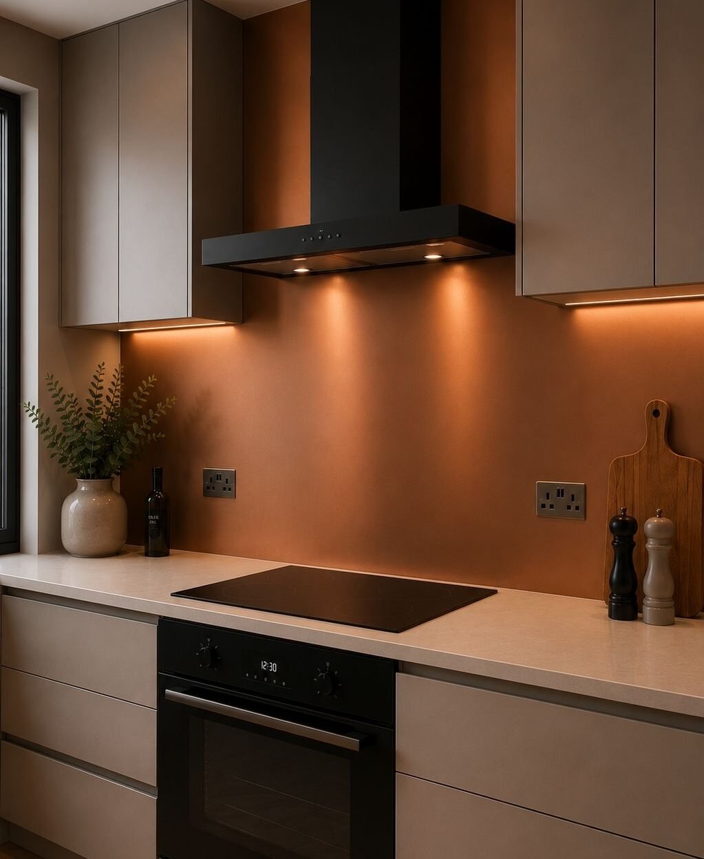 A kitchen splashback used as a colourful interior focal point