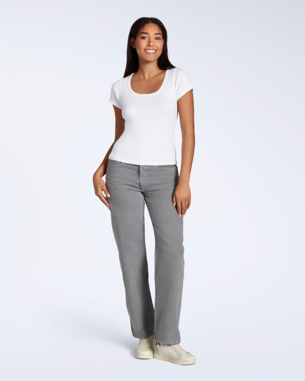 A tonal PLAINANDSIMPLE outfit demonstrating the brand
