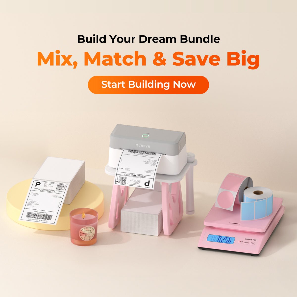 MUNBYN label-printing products displayed with business supplies