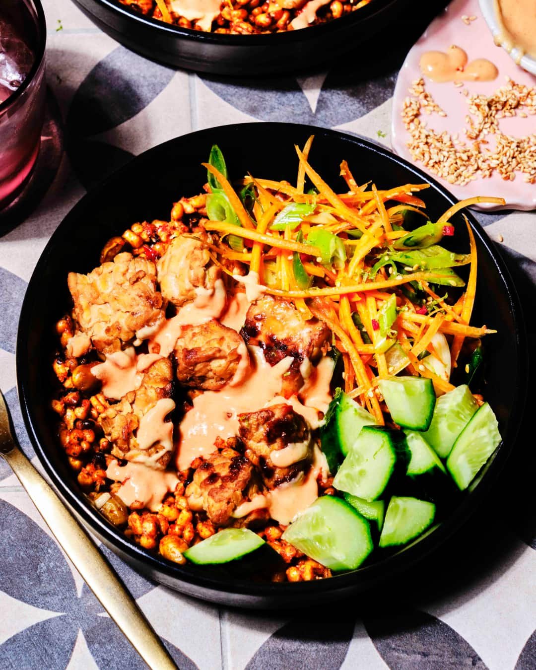 A spread of Grubby vegan meals for a colourful midweek dinner